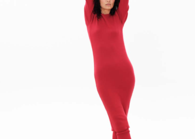 Ioanna Kourbela FW23, knit red dress and leg warmers