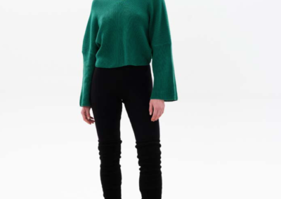 Ioanna Kourbela FW23, green knit top and knit leg warmers