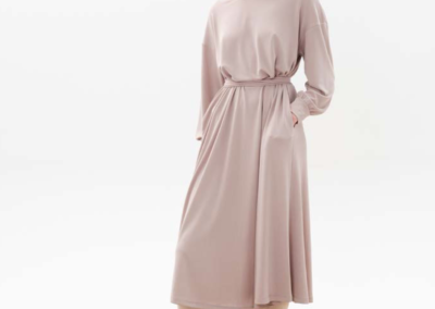 Ioanna Kourbela FW23, soft pink Midi Dress with legwarmers