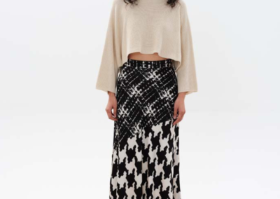 Ioanna Kourbela FW23, cropped top and printed slip skirt
