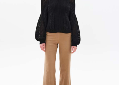 Ioanna Kourbela FW23, black knit top with Golden Khaki pant