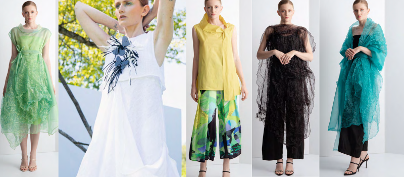 Igor SS 27 Subhero Igor, European design, europa, earthy, color, b&w, black and white, flowy, chiffon, evening wear, glamorous, mixed fabric, earth tones, pastels, yellows, golds, greens